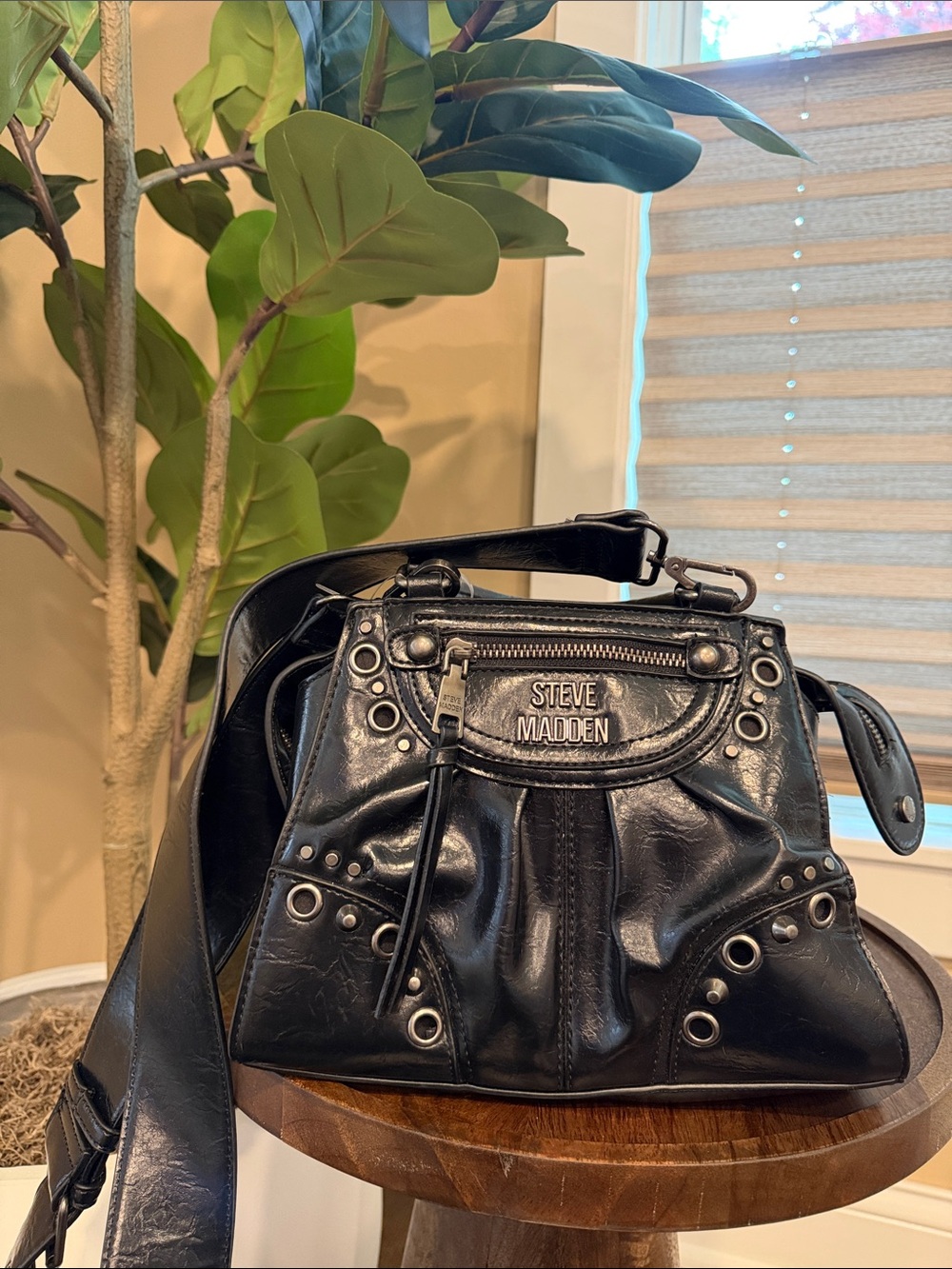 Steve Madden Black Studded Leather Crossbody Bag